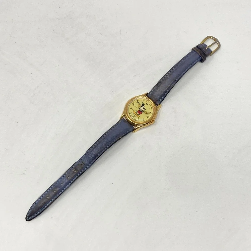 Vtg Lorus Womens Watch 26mm Mickey Mouse Gold Tone V515-6080 Leather New Battery - Picture 14 of 15